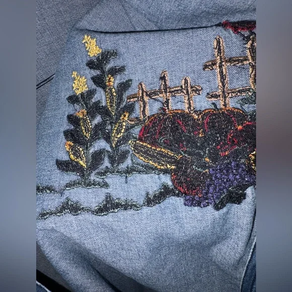 Vintage Solutions Denim Shirt Embroidered Harvest Scarecrow Pumpkin Size M - Picture 8 of 9